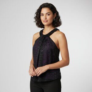 ECI Top Size 10 Black Purple Burnout Bead Halter Party Glam Cocktail Whimsigoth